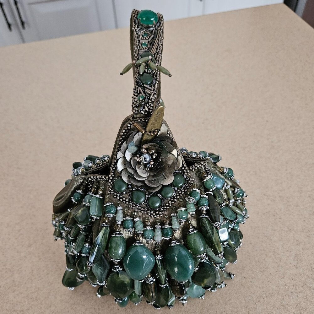 RARE VINTAGE MARY FRANCES BEADED JEWELED EVENING BAG HANDBAG TOP HANDLE PURSE